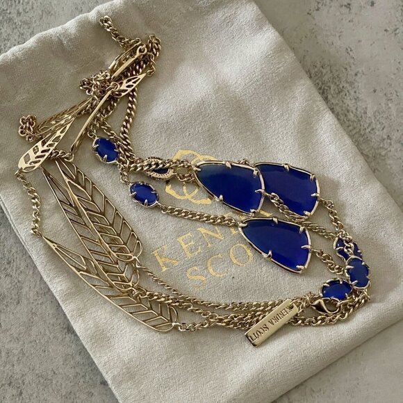 Kendra Scott Marla 46" Cobalt Blue Gold Necklace Rare Vintage with Dustbag - Picture 1 of 4